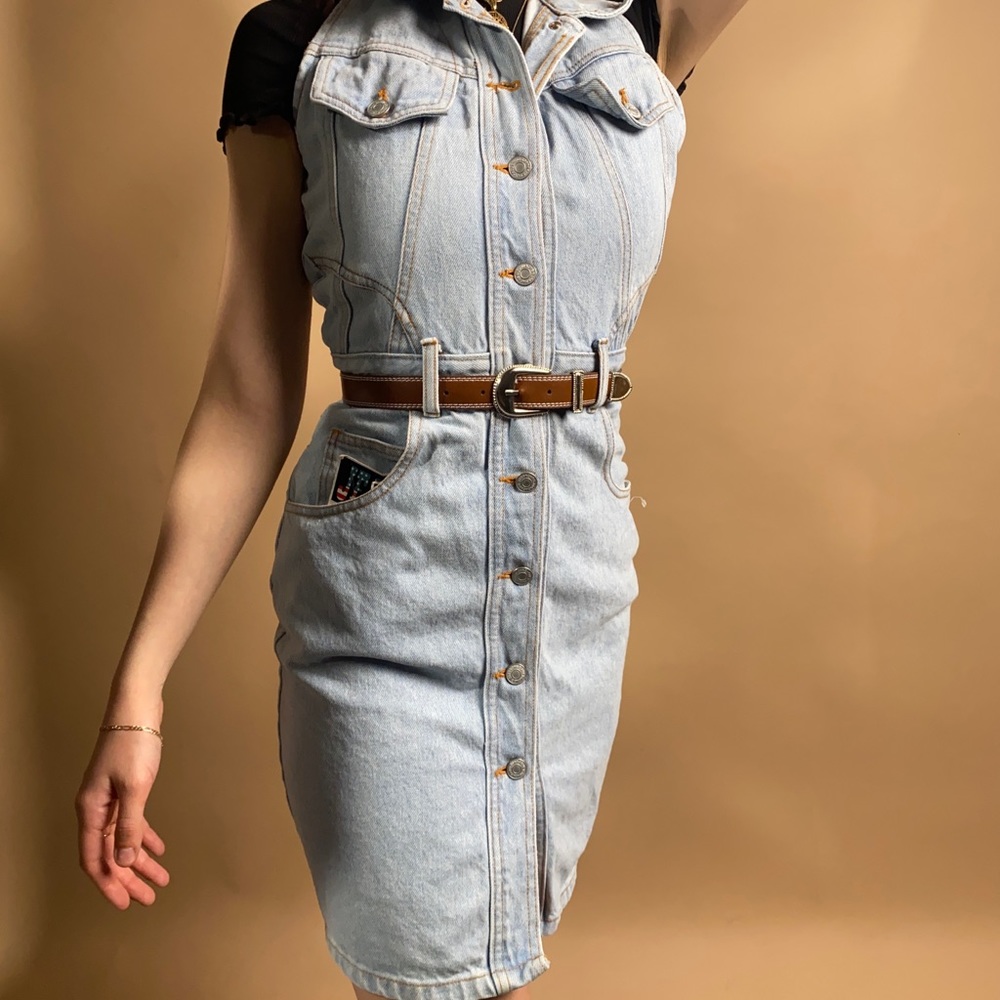 Halter denim dress with belt